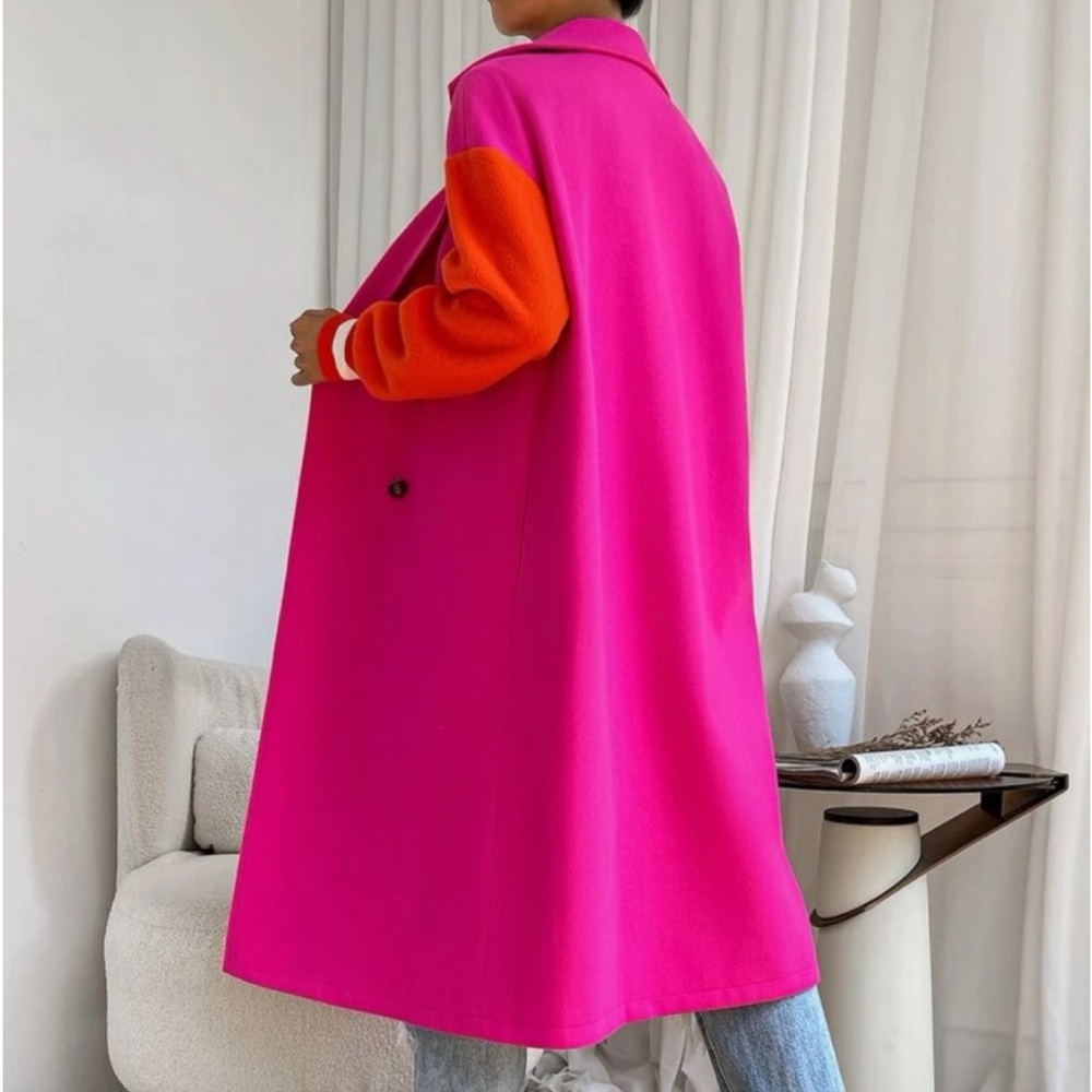 Plus Size Classic Colorblock Double Breasted Lightweight Coat - Picture 2 of 6